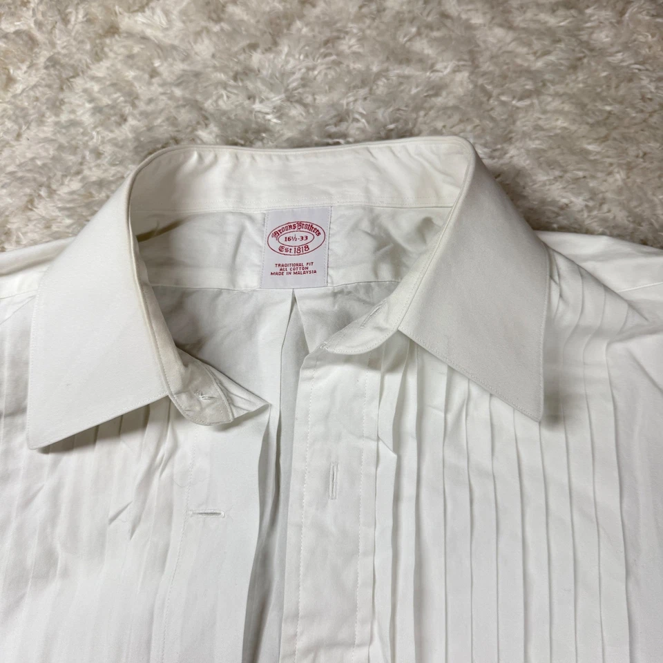 Camisa de Vestir Brooks Brothers Para Hombre 16 1/2 33 Blanco Plisado Esmoquin Formal Boda Foto 3 de 4