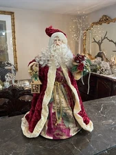 Victorian Christmas Santa Tree Topper Tabletop Figure Red Green Gold Velvet 18”