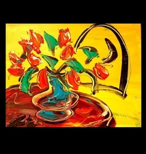FLOWERS Abstract Modern Original Oil Painting  CANVAS BY KAZAV 332I00T3T