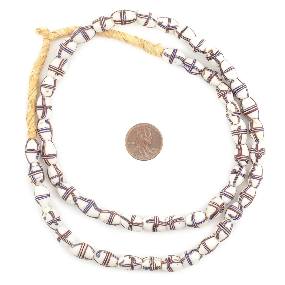 Antiguo Cuentas Cruz Francesa Veneciana Blanco 8mm Ghana Africano Multicolor Vidrio Ovalado Foto 2 de 4