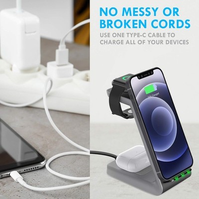 Aduro PowerUp Trinity Pro 3-in-1 Wireless Charging Station for Apple -  Black