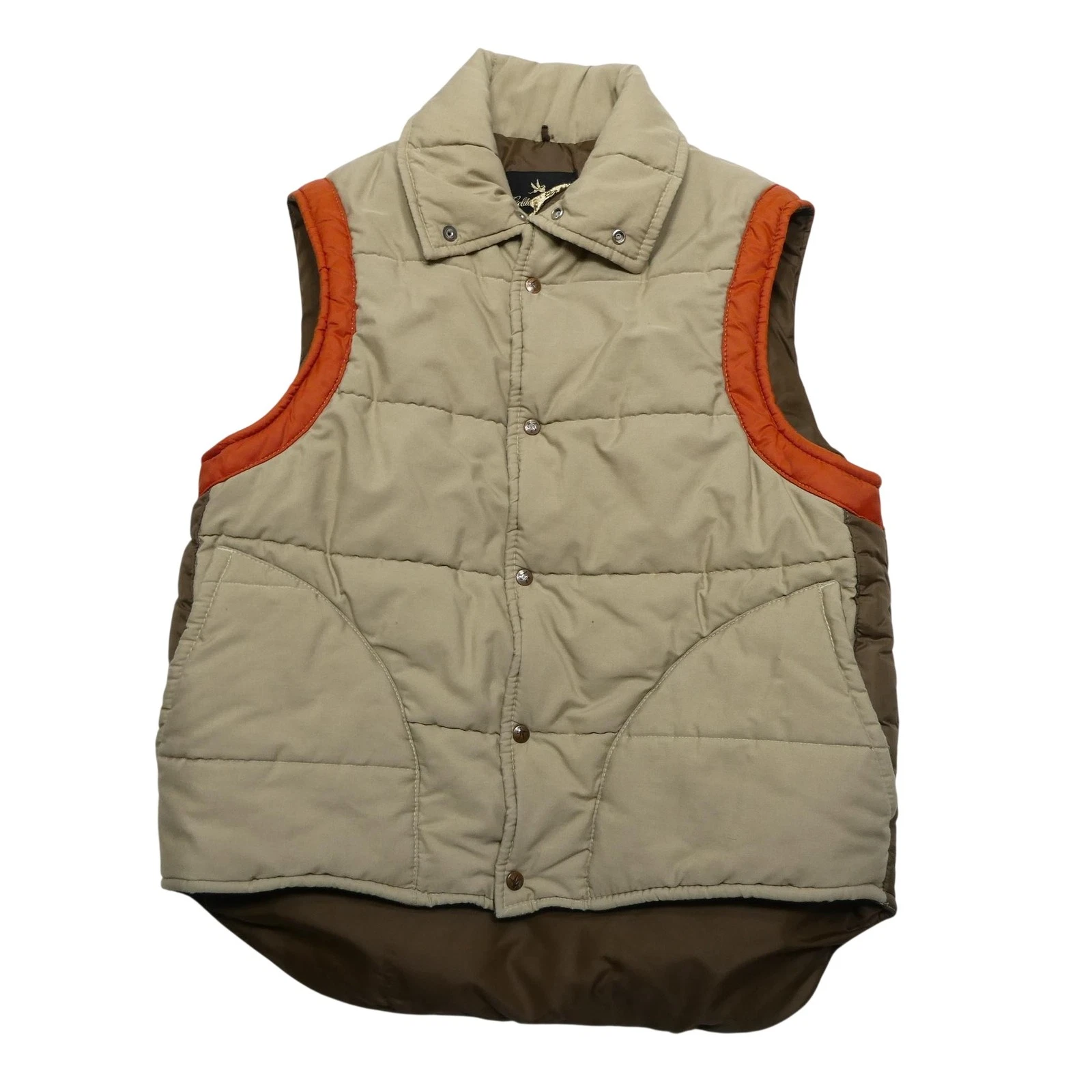 Vintage Golden Fleece Vest Mens Medium Beige Quilted Puffer Hunting Outdoor USA