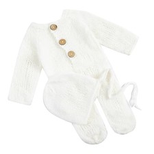 Newborn Boy Girl Photography Props Knit Footed Romper with Classic White