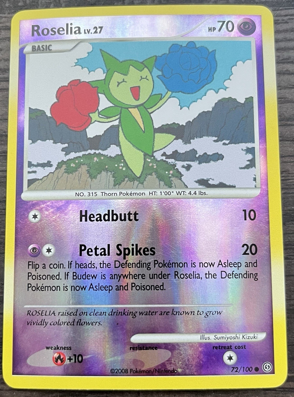 Roselia 72/100 Pokemon TCG Diamond & Pearl Stormfront Reverse Holo Light Play LP