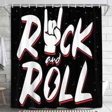 Rock ‘n’ Roll Vintag Funky Teen Extra Long Fabric Shower Curtain Waterproof 