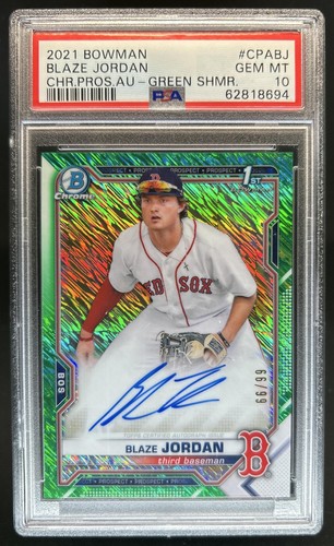 2021 Bowman Blaze Jordan Chrome Auto Green Shimmer Refractor #/99 PSA 10