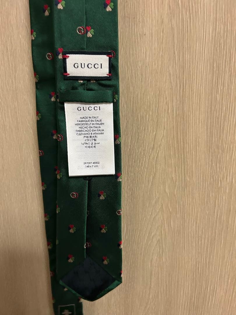 Gucci Heart Pattern Clover Interlocking Tie Green… - image 3