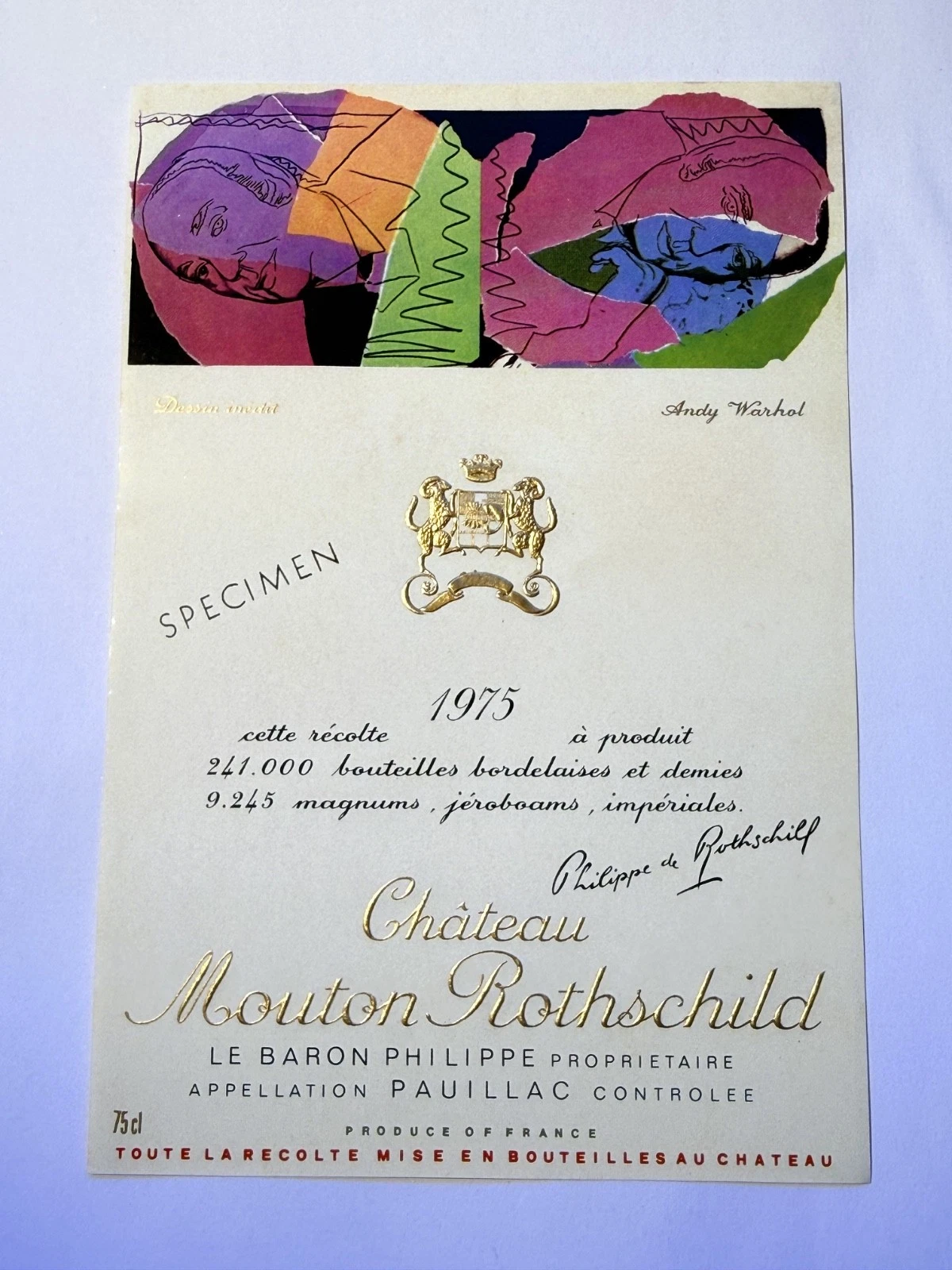 Étiquette De Vin Château Mouton Rotschild Spécimen 1975
