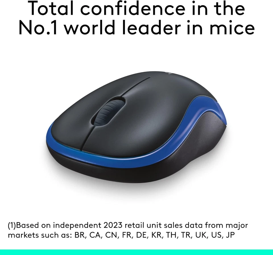 Logitech M185 Wireless Mouse, 2.4GHz with USB Mini Receiver, 12-Month Blue  - Image 3 of 4
