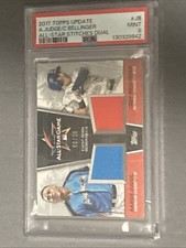 2017 Topps Dual Stitch Relic Card 06/25 PSA 9 Cody Bellinger and Aaron Judge
