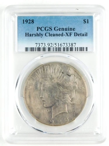 1928 $1 Peace Silver Dollar PCGS XF EF Details Harshly Cleaned Circulated C4282