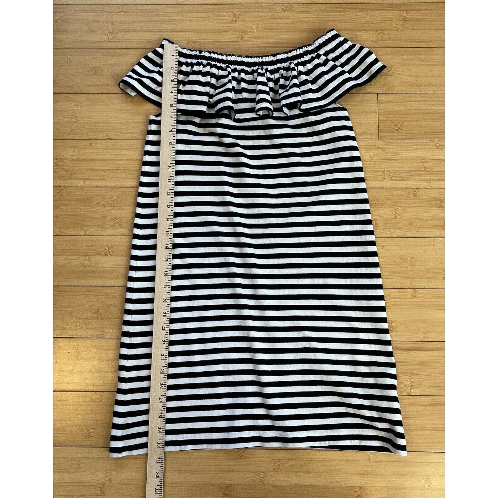 Mini abito estivo Kate Spade nero bianco a righe spalle scoperte in cotone XS