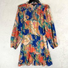 NWT Boston Proper Boho Paisley Ruffle Peasant Dress Size S Sheer Ballon Sleeve