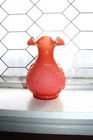 Fenton Art Glass Wild Rose & Bowknot Coral Pink Overlay Vase