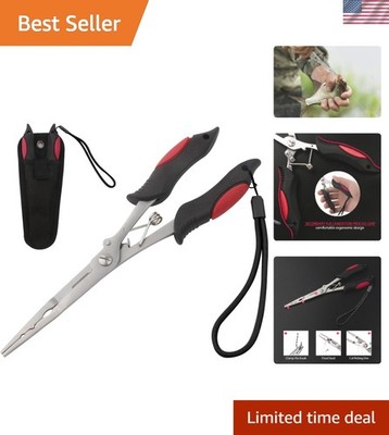 Versatile Long Nose Pliers for Fishing - One-Hand Operation & Sheath Included