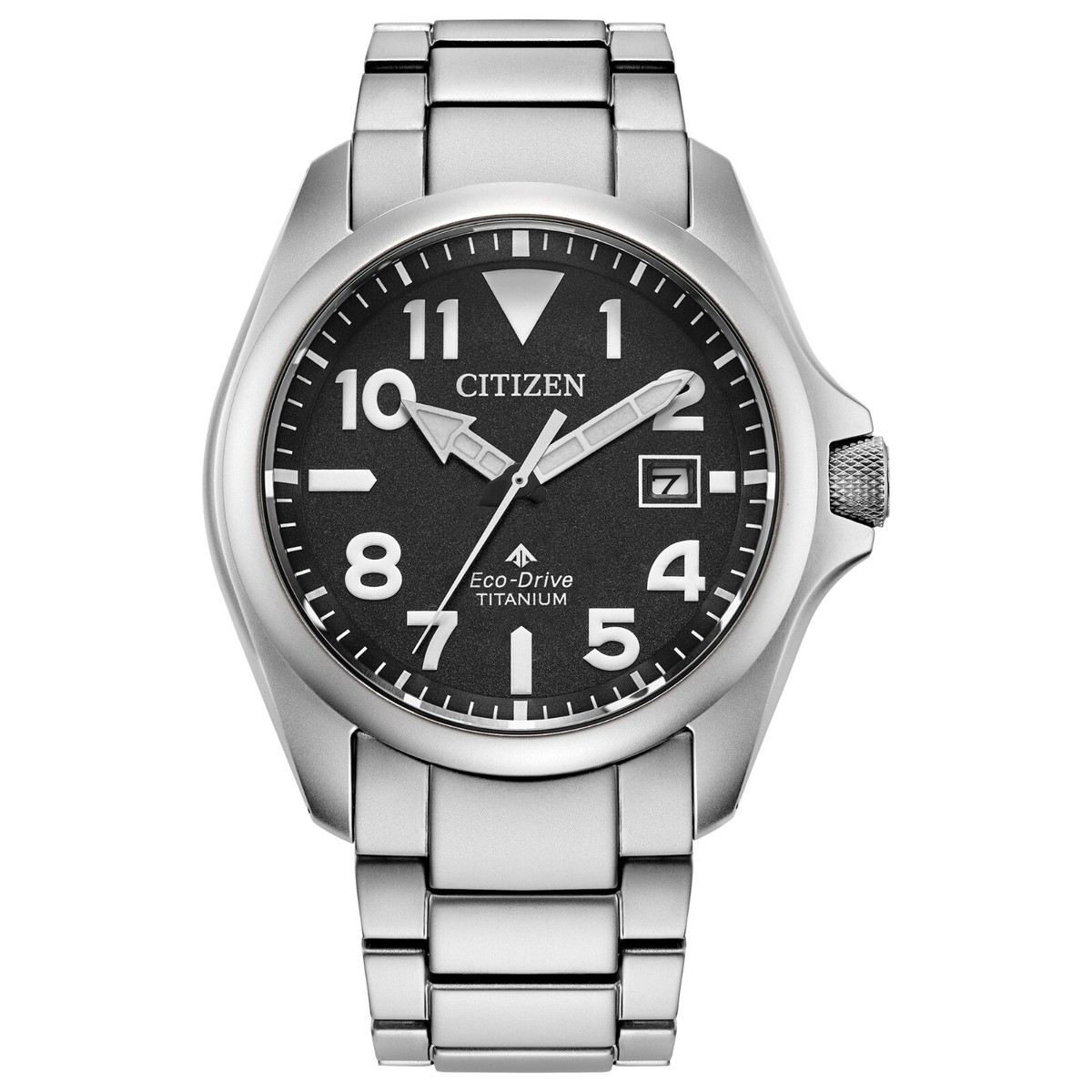 Citizen Men's Land Date Eco-Drive Silver Stainless Steel Watch 41