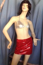 MINI SKIRT RED SEQUINED SIZE MEDIUM - LARGE