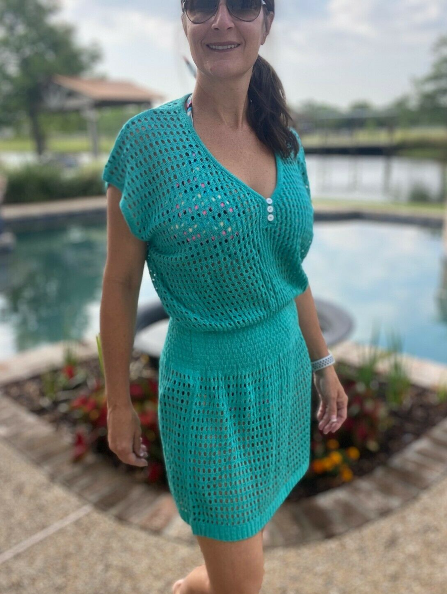 Crochet Mesh V Neck Mini Beach Swimsuit Cover Up Aqua Beach Pool Green One Size | eBay Crochet Mesh V Neck Mini Beach Swimsuit Cover Up Aqua Beach Pool Green One Size | eBay