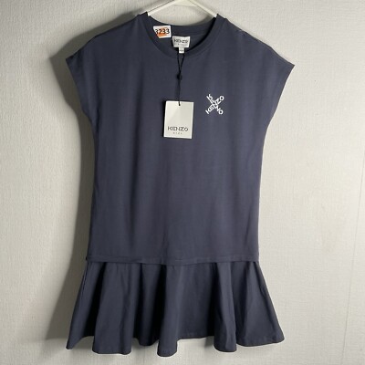Kenzo Kids Girls T Shirt Dress Ruffle Botton Logo Spellout Blur  Size 12A/152