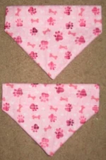 Paw prints & dog bones on pink & plaid Dog Bandana - 5 sizes XS-XL