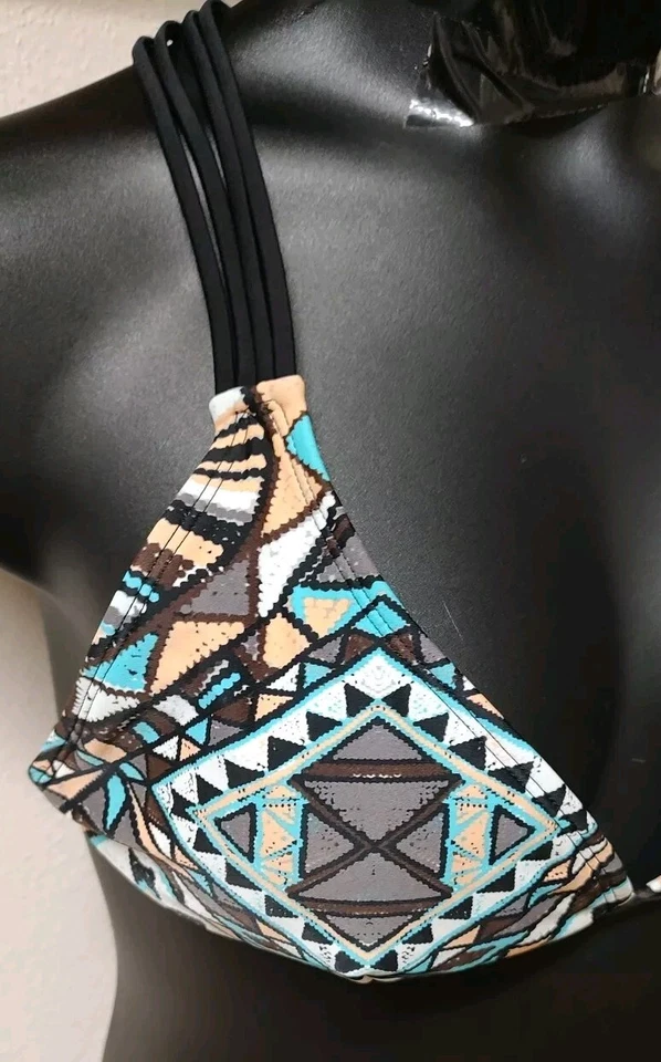 NWT Bongo Mix & Match Triangle Bikini Swim Top Geometric Black Turquoise Sz XL - Image 2 of 4