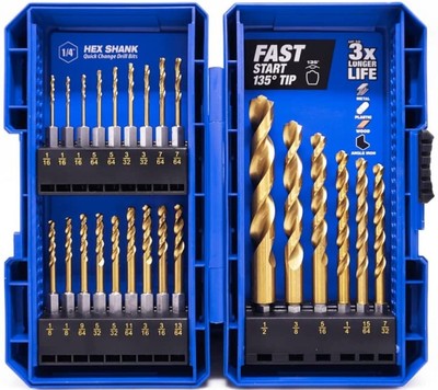 Hex Shank Drill Bit Set for Impact Driver, HSS Twist Titanium Drill Bits - 24PCS
