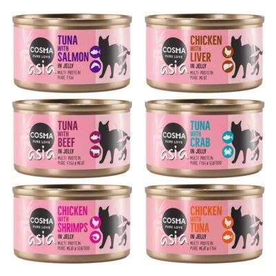 Cosma Asia Mixed Pack In Jelly Supplementary Balanced Wet Cat Food *12 x  85g NEW UK