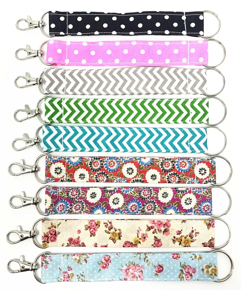 Fabric pattern Wristlet Key Fob Key Chain with Split Ring and Clasp key  holder