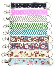Fabric pattern Wristlet Key Fob Key Chain with Split Ring and Clasp key holder