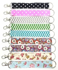 Fabric pattern Wristlet Key Fob Key Chain  with Split Ring and Clasp key holder
