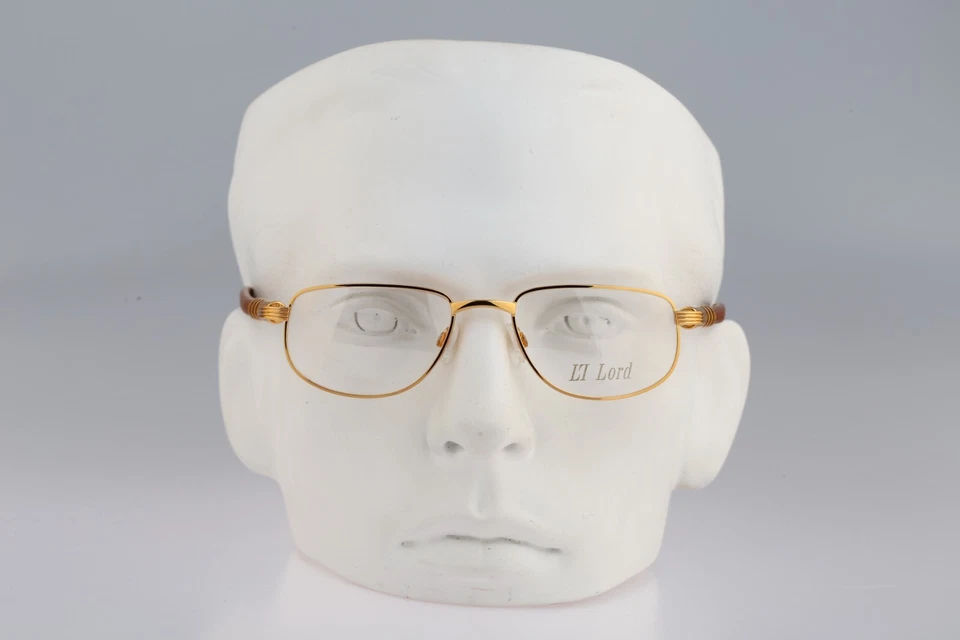 Lord 7014 6 Vintage 90s gold & genuine wood temples rectangle glasses frames NOS - Image 2 of 4