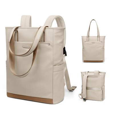 Convertible Laptop Backpack Tote 16 Inch Teacher Bookbag Travel Apricot