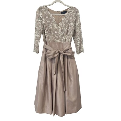 Jessica Howard Lace Taffeta Fit & Flare Dress Women 6 Cream Beige Wedding  Party | eBay