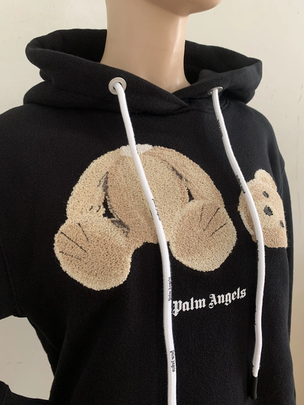 Maglione con cappuccio Palm Angels Orso Nero Adattamento Rilassato Jersey Cotone GRANDE NUOVO CON ETICHETTE