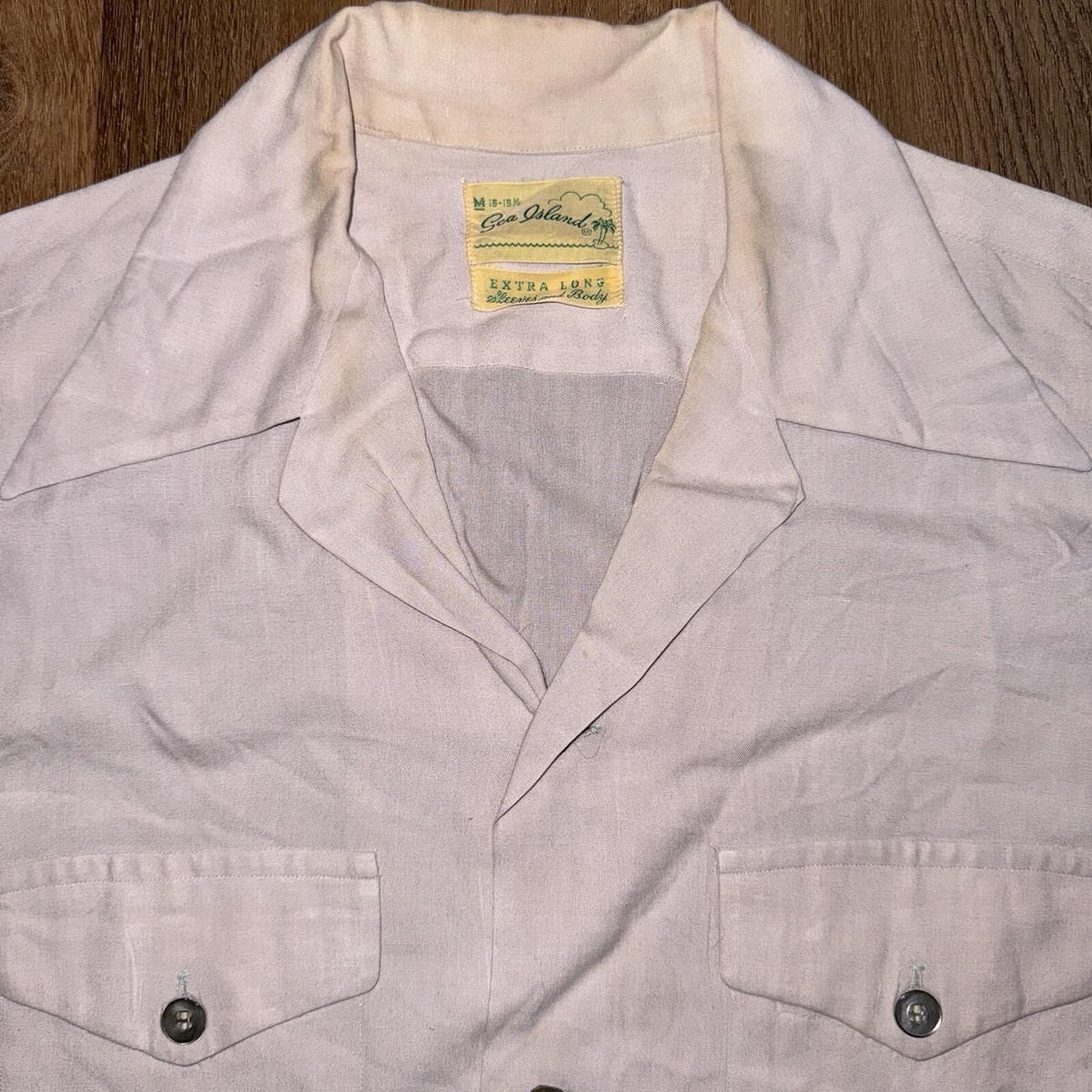Vtg Sea Island Shirt Rayon 1940s 1950s Atomic Gabardine Mens