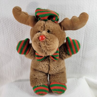 DanDee Christmas Reindeer Plush Stuffed Vintage Corduroy Antlers Hat Bow Tie 9''