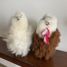 2 Vintage Real Alpaca Fur Llamas Plush Stuffed Handmade Peru Soft Dolls Navajo