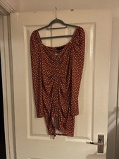 Pretty Little Thing Polka Dot Dress Tan/brown & White UK 10 Brand New With Tags