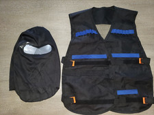 boys BLACK NERF BULLET VEST POCKETS HEAD COVER MASK SILVER EYES 1 SIZE