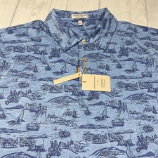 Peter Millar Polo Shirt XL Crown Sport Summer Comfort Blue Car Boat Print