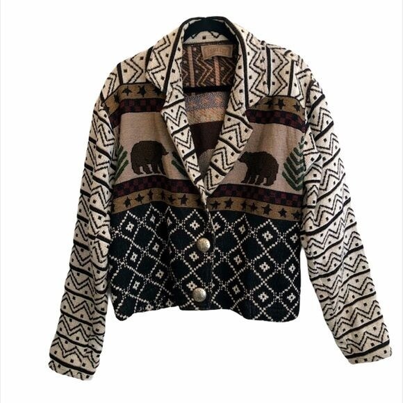 Maglione Vintage Dipinto Pony Cali Bear con Bottoni