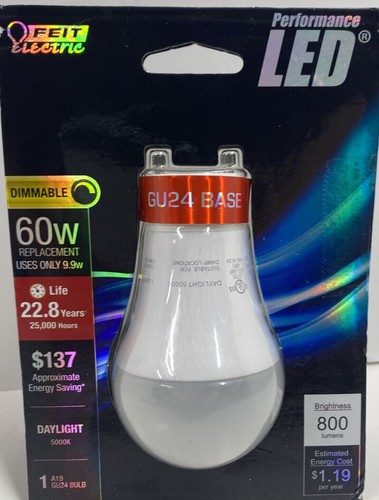 2 Feit 60W Equivalent Daylight (5000K) A19 GU24 Dimmable LED Light Bulb open box - Picture 7 of 7