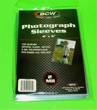 100 4X6 PHOTO SLEEVES-CRYSTAL CLEAR-ARCHIVAL SAFE-ACID FREE-2 MIL THICK- BY BCW