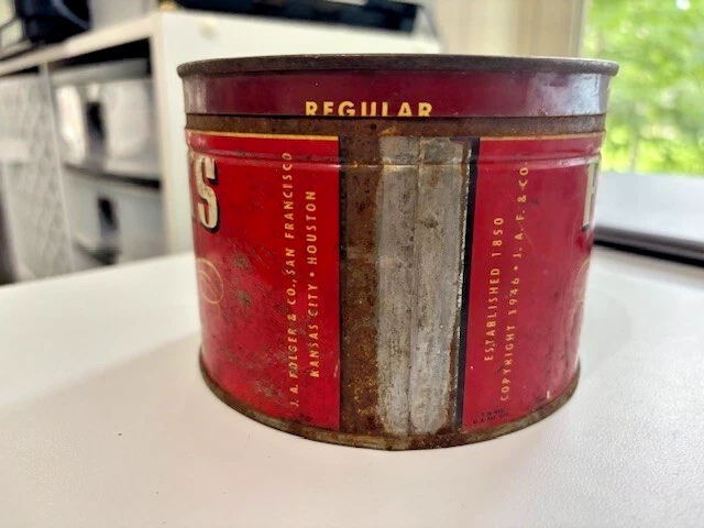 LATA DE CAFÉ VINTAGE 1946 1 LB FOLOLERS LLAVE VIENTO con tapa Foto 4 de 4