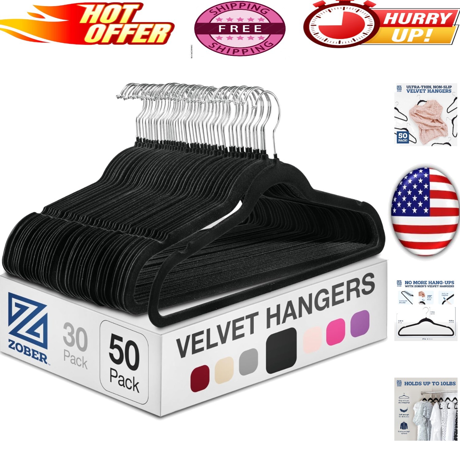 Deluxe Velvet Anti-Slip Hangers with Swivel Hook - Set of 50-image