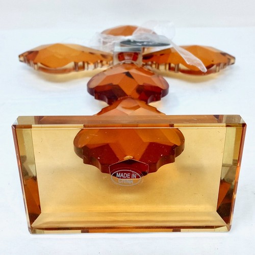 Neu mit Etikett Vidali schillernd 8,5" groß Bernstein Kristall Kreuz Briefbeschwerer Hochzeit Dekor - Bild 5 von 6