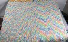 Hand Knit Baby Blanket Grandma Cottage Core Chevron Geo Fringe 32 L x 34 W