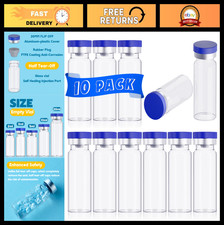 10mL Sterile Glass Vials with Self-Sealing Port Flip Off Caps - 10 Pack