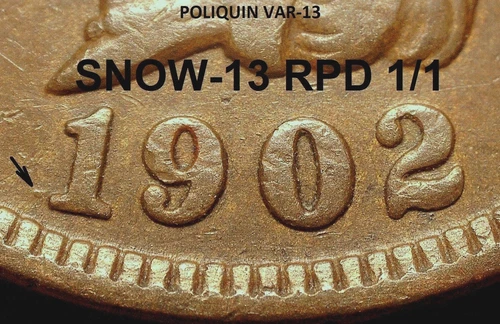 1902 Indian Head Cent - VF++ SNOW-13 / POLIQUIN VAR-13, REPUNCHED DATE (K722)
