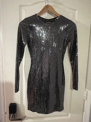 Divided Women s Black Sequined Long Sleeve Open Bag Mini Dress Sz Xs Party
